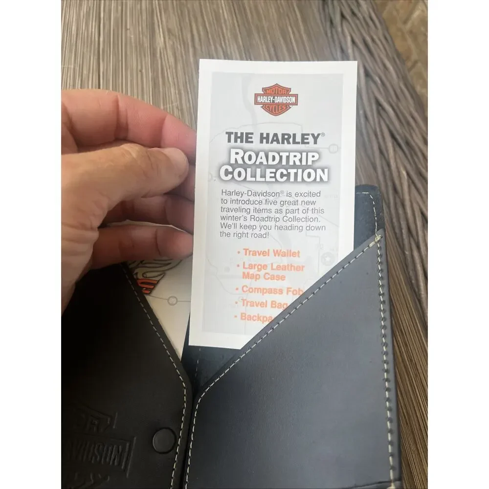 Harley-Davidson Black Leather Road Atlas Compass Travel Wallet